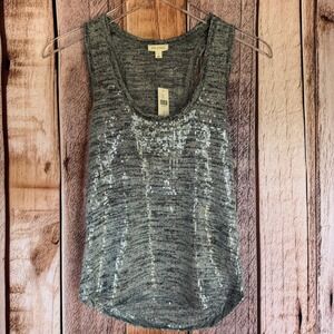 Pilcro Anthropologie Tank Top Sequin Knit Silver Gray Sparkle Party Small NWT